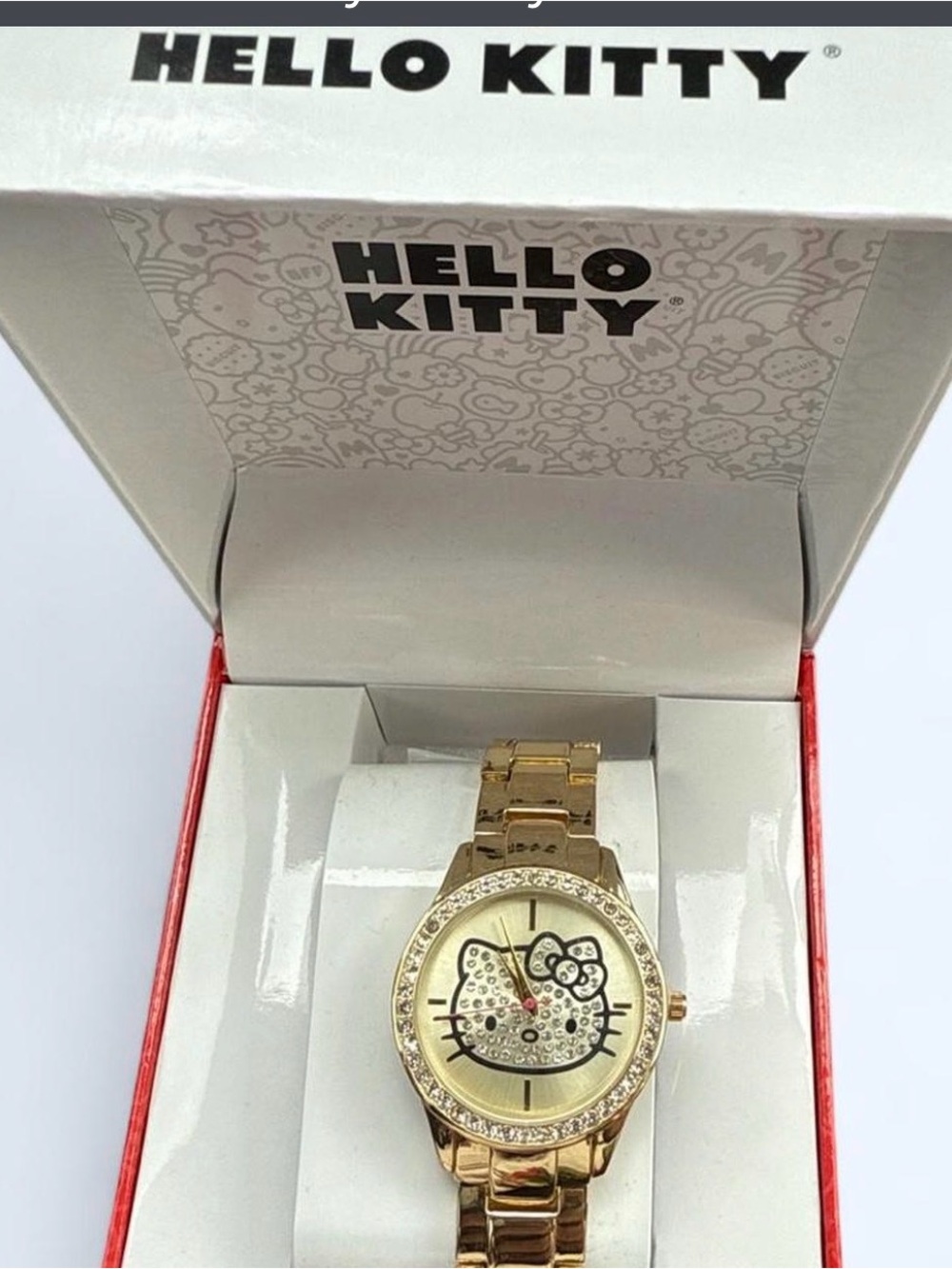 Hello Kitty Gold and Pink Crystal Accent Bracelet Watch